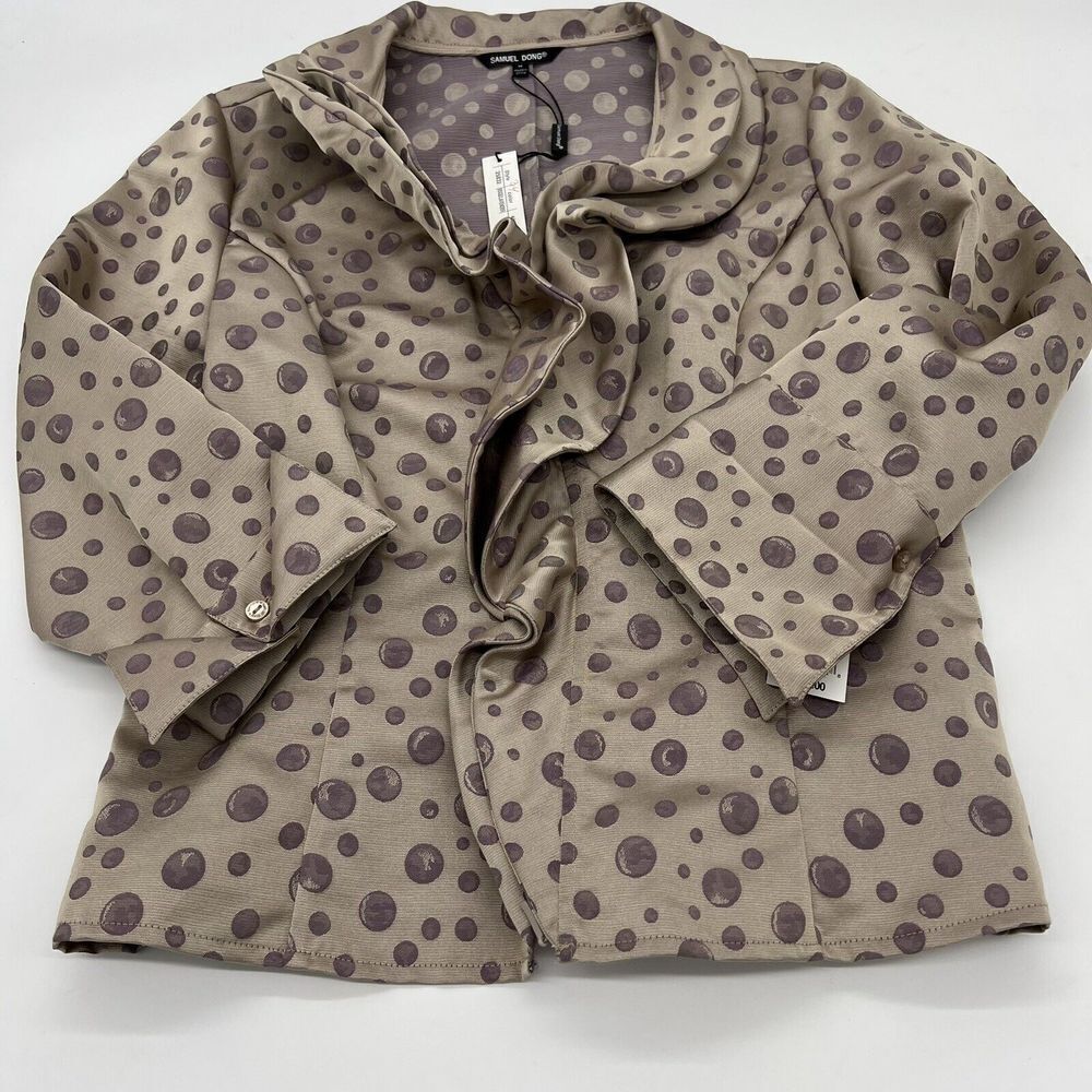 Samuel Dong Womens M Blouse Shimmer Wire Ruffle Zipper Front Top NWT
